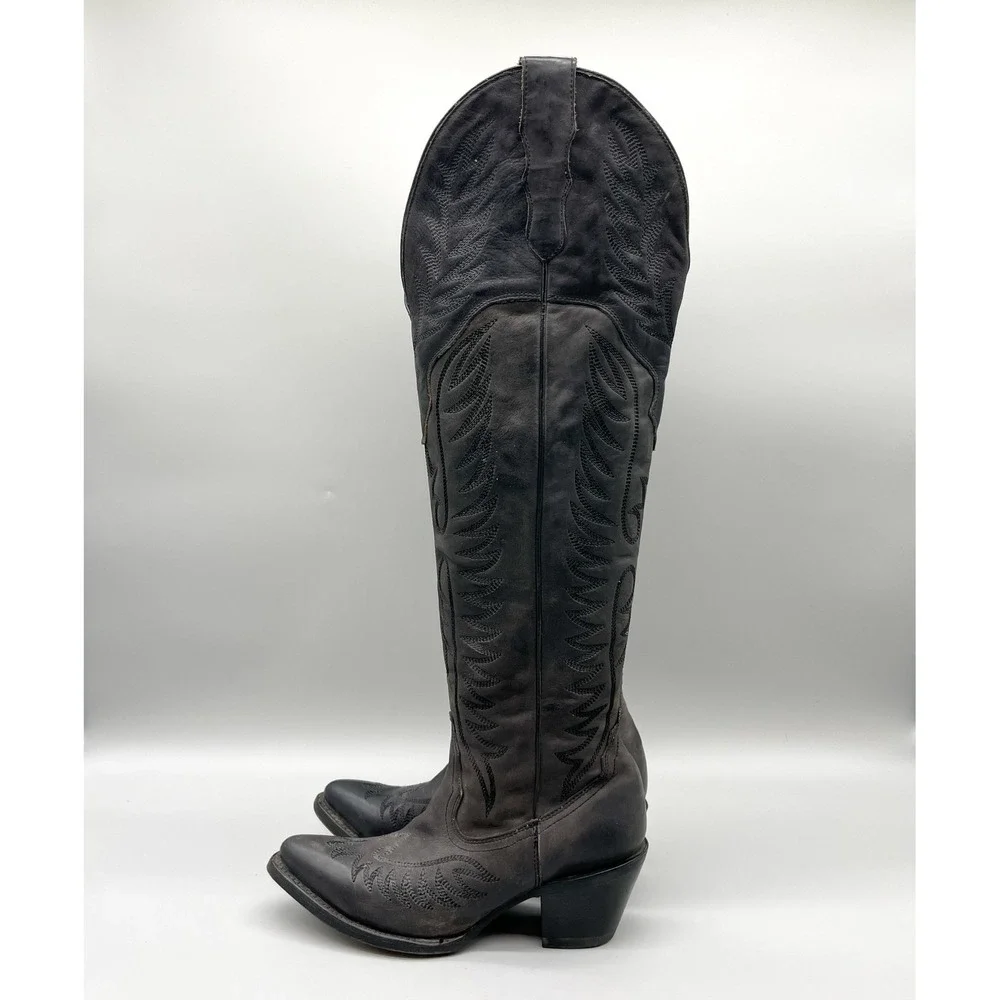 Corral Womens 7.5M Black Distressed Leather Over The Knee Tall Western Boot Goth